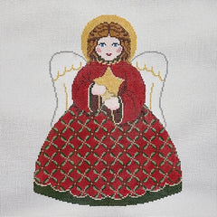 Susan Roberts Needlepoint Red and Green Star Angel Front Tree Topper Needlepoint Canvas