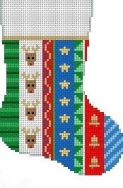 Susan Roberts Needlepoint Reindeer Vertical Stripe Mini Stocking Needlepoint Canvas