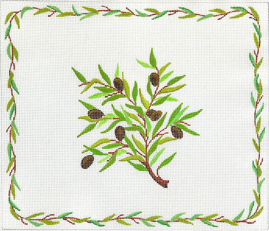 Kate Dickerson Needlepoint Collections Tallis Bag Olive Branch with Olive Border Needlepoint Canvas