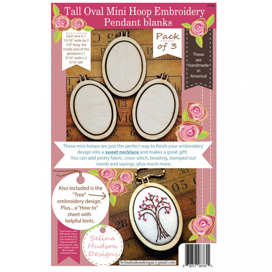 Hudson's Holidays Designs Tall Oval Mini Embroidery Hoop Embroidery Pendants - Set of 3