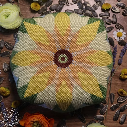 The Blue Flower Sunflower Biscornu Cross Stitch Pattern