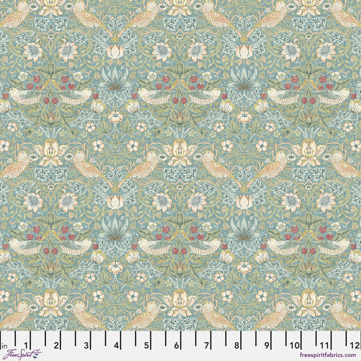 The Original Morris & Co Fabric Mini Strawberry Thief - Aqua
