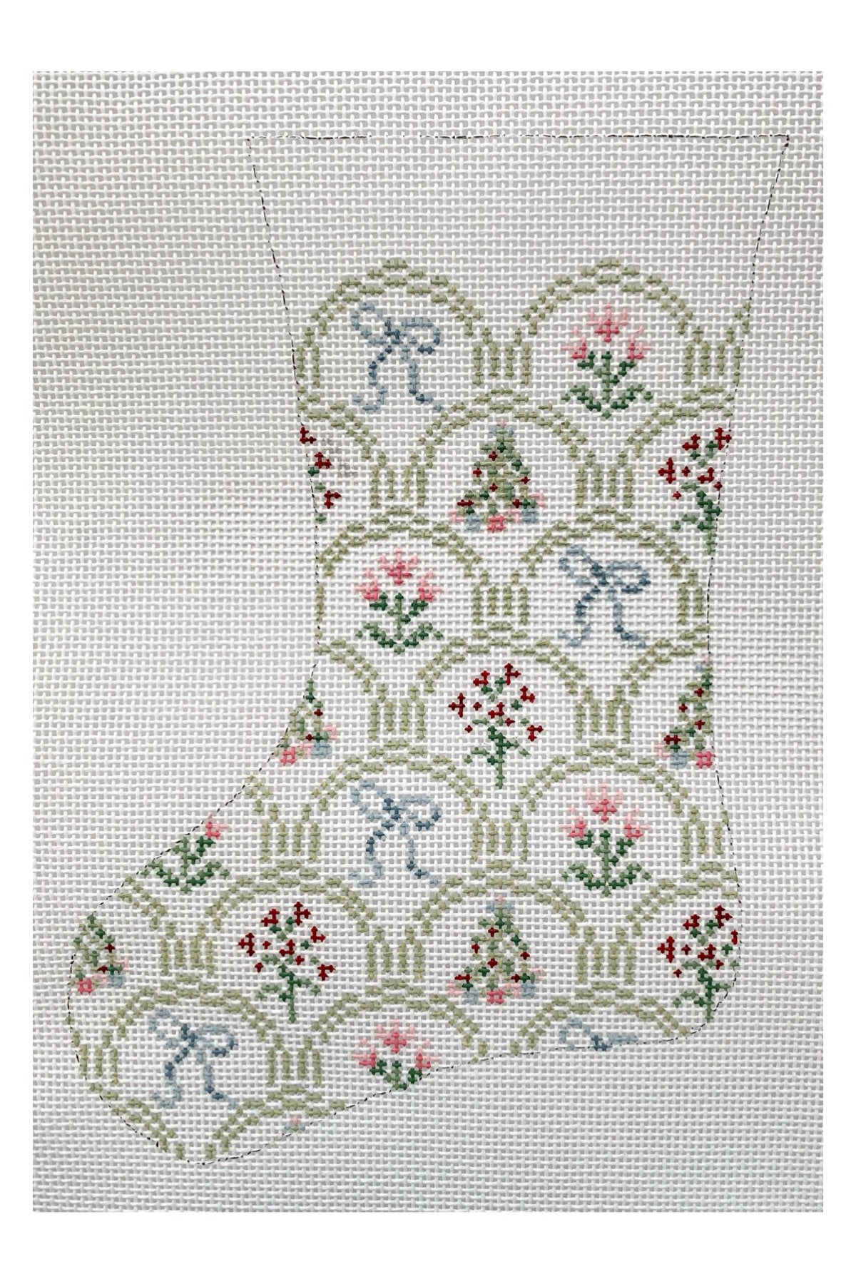 The Plum Stitchery Holiday Scallop Mini Stocking Needlepoint Canvas