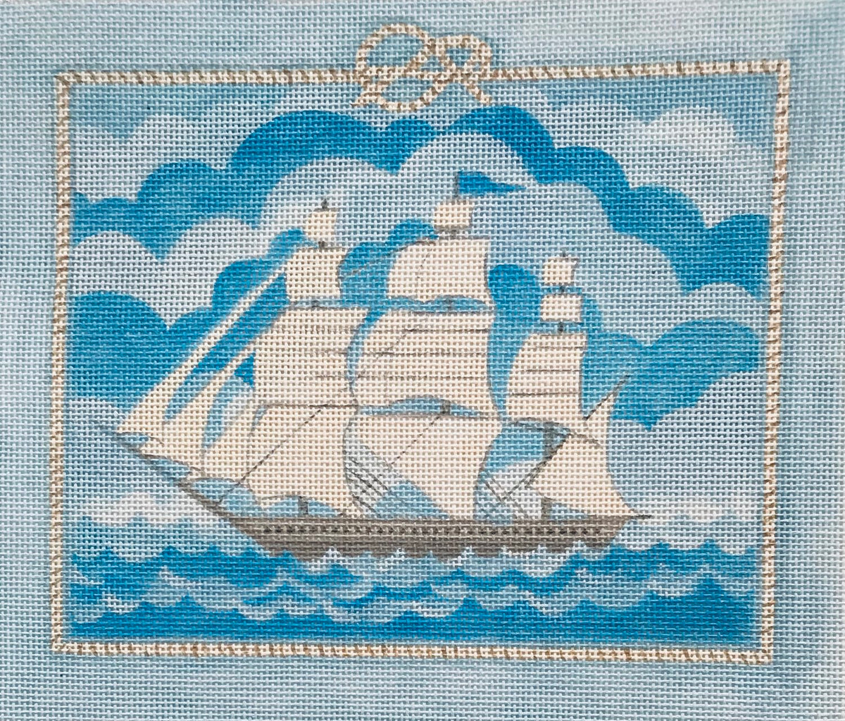 The Plum Stitchery Nantucket Whaler With Rope Border Needlepoint Canvas
