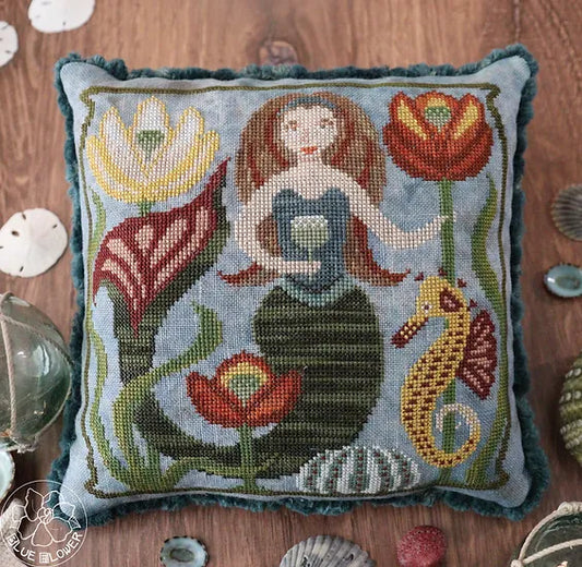 The Blue Flower Autumn Mermaid Cross Stitch Pattern