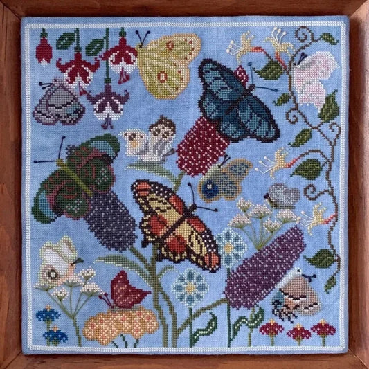 The Blue Flower Butterfly Garden Cross Stitch Pattern