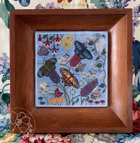 The Blue Flower Butterfly Garden Cross Stitch Pattern