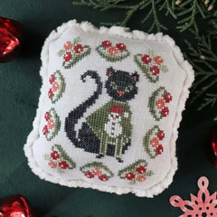 The Blue Flower Cozy Christmas Cat Cross Stitch Pattern