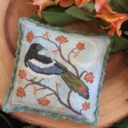 The Blue Flower Magpie And The Moon Cross Stitch Pattern