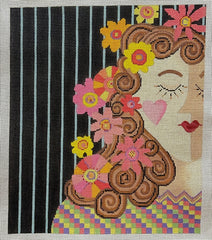 The Collection Designs Penny Macleod Woman with Flowers and Stripes Needlepoint Canvas