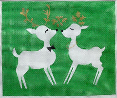 Curious Cowgirl Kissing Reindeer Needlepoint Canvas - Green