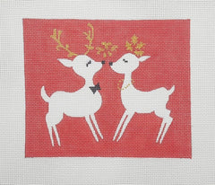 Curious Cowgirl Kissing Reindeer Needlepoint Canvas - Red