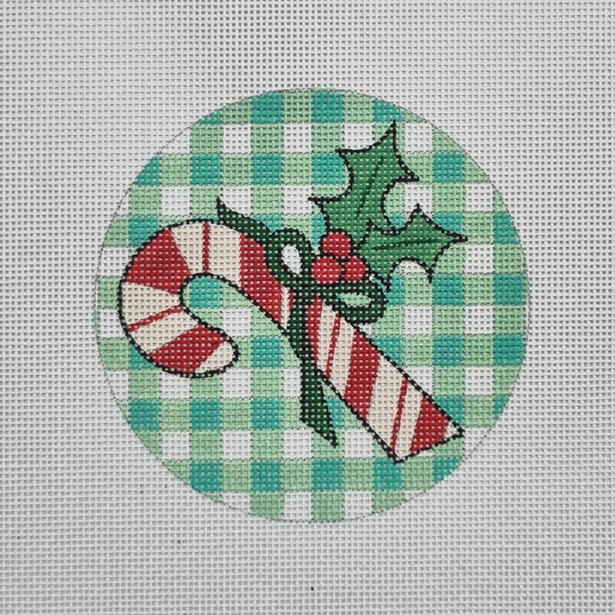 Curious Cowgirl Green Gingham Candy Cane Needlepoint Canvas