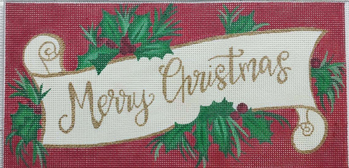 Curious Cowgirl Merry Christmas Scroll Needlepoint Canvas