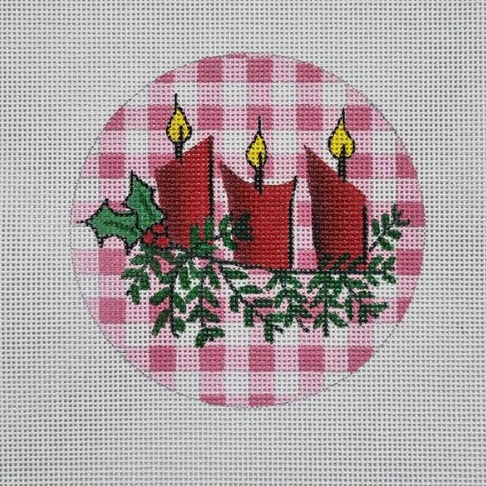 Curious Cowgirl Pink Gingham Christmas Candles Needlepoint Canvas