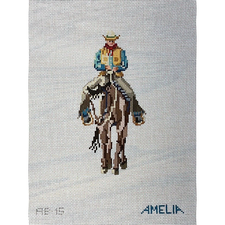 The Gingham Stitchery Amelia Cowboy Needlepoint Canvas