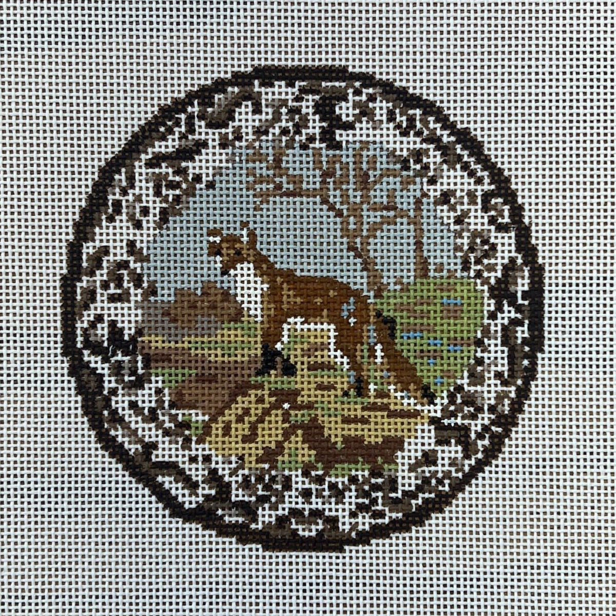 The Gingham Stitchery Kate Woodward Fox Transferware Needlepoint Canvas