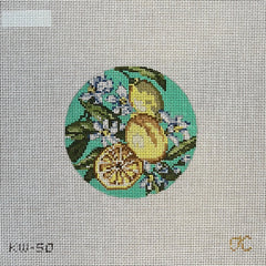 The Gingham Stitchery Lemon Round Needlepoint Canvas