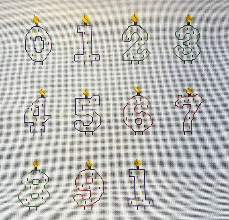 The Gingham Stitchery Candle Number Set Needlepoint Canvas - Small