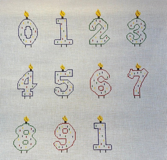 The Gingham Stitchery Candle Number Set Needlepoint Canvas - Small