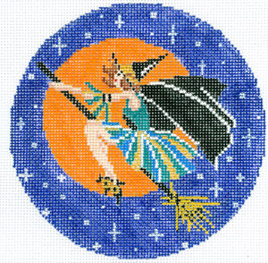 The Meredith Collection Witch on a Broom Needlepoint Canvas