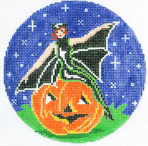 The Meredith Collection Witch on a Pumpkin Needlepoint Canvas