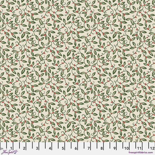 The Original Morris & Co The Cotswold Holiday Collection Mistletoe Cotton Fabric - Cream