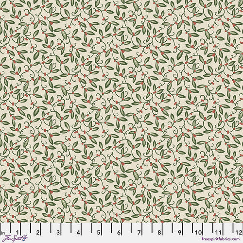 Finishing: The Original Morris & Co The Cotswold Holiday Collection Mistletoe Cotton Fabric - Cream