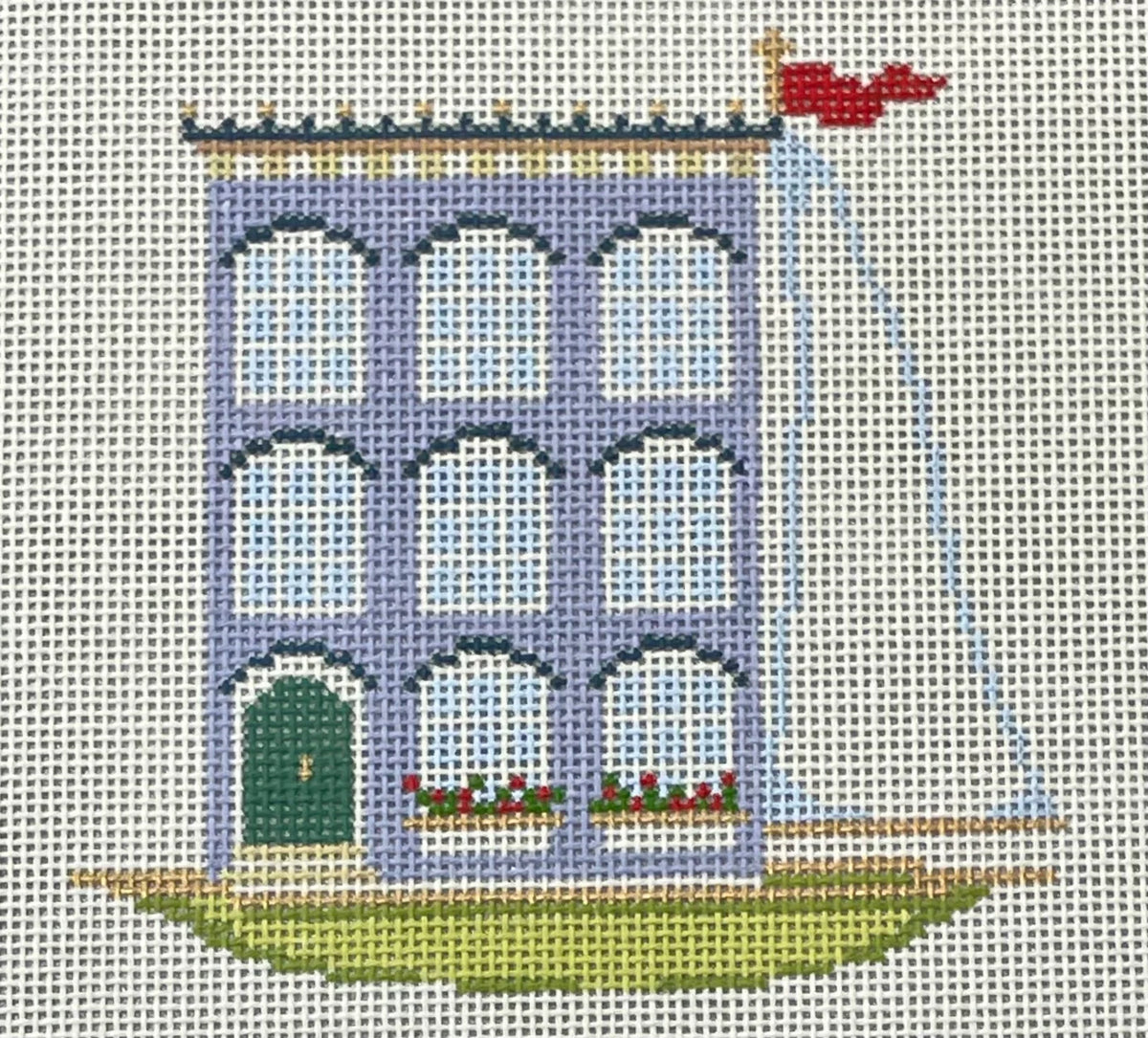 The Plum Stitchery Brownstone House Boat Needlepoint Canvas