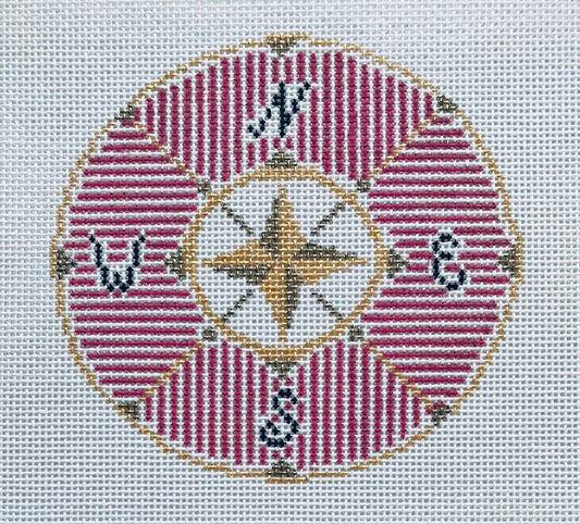 The Plum Stitchery Compass in Pink Needlepoint Canvas