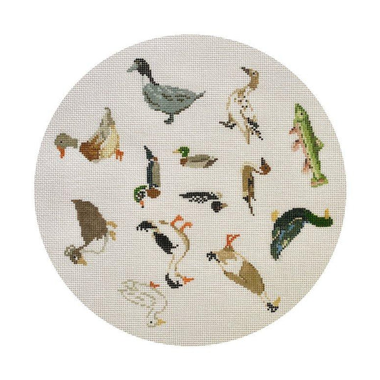 The Plum Stitchery Duck Around and Find Trout Needlepoint Canvas