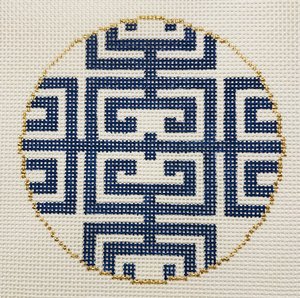 The Plum Stitchery Fret in Blue Needlepoint Canvas