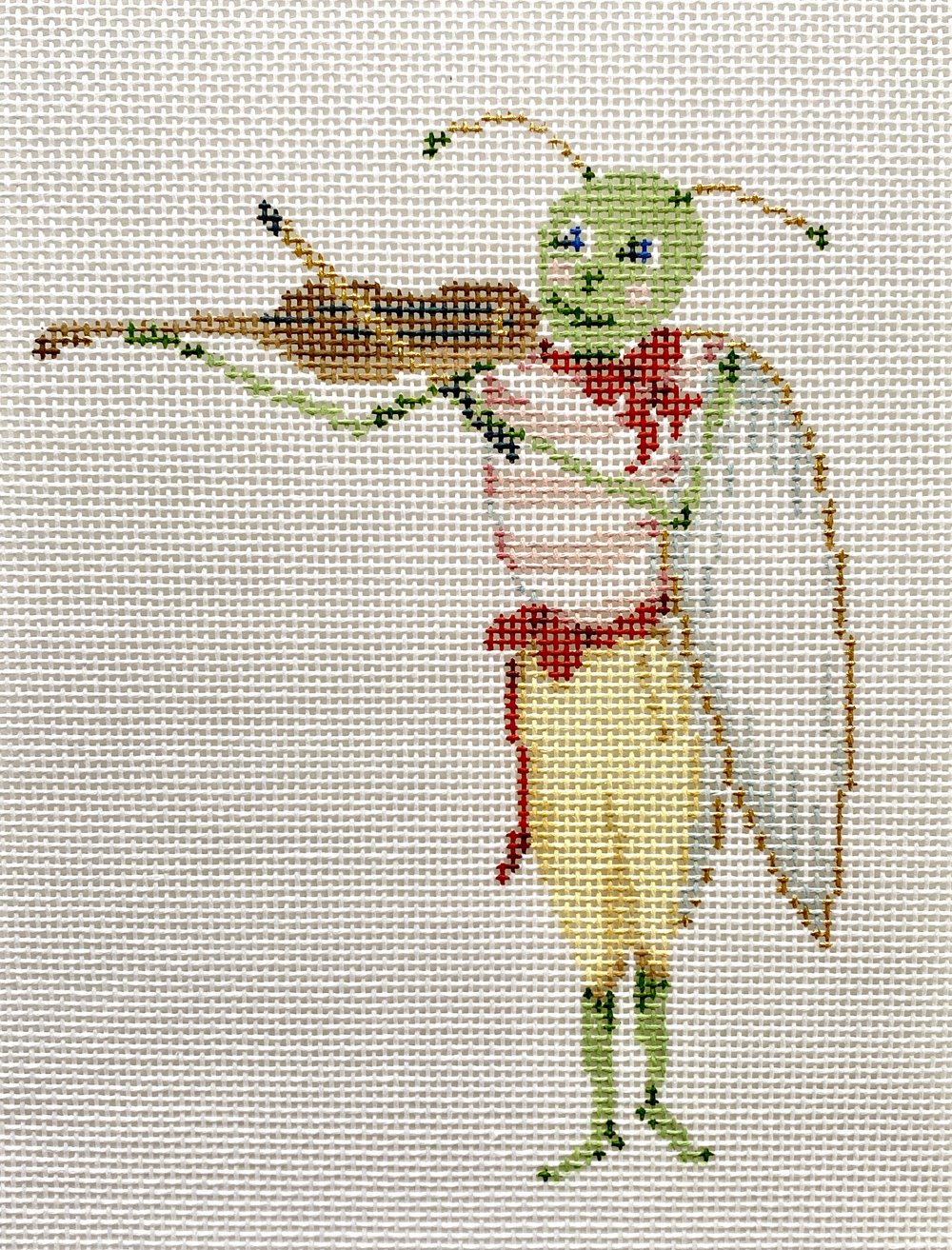 The Plum Stitchery Grasshopper & Fiddle Needlepoint Canvas