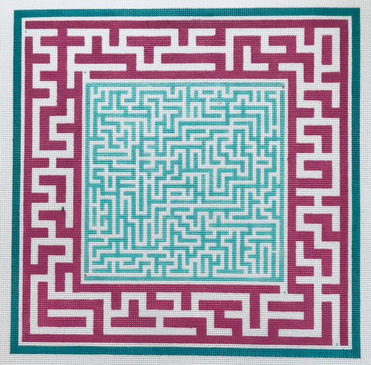 The Plum Stitchery Green Center Maze Needlepoint Canvas