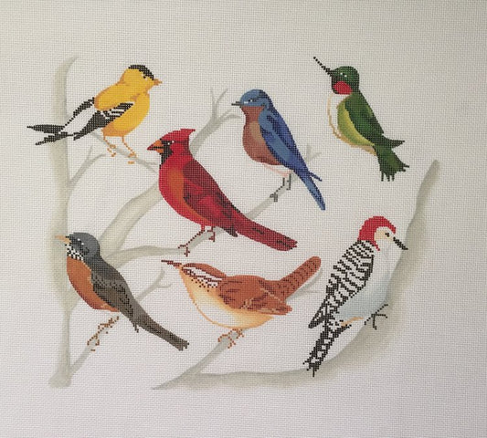 The Plum Stitchery Ohio Birds - 13 Mesh Needlepoint Canvas