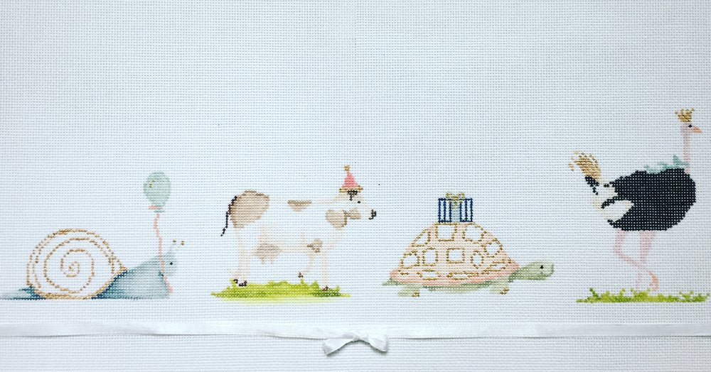 The Plum Stitchery Party Animals Needlepoint Canvas - 18M