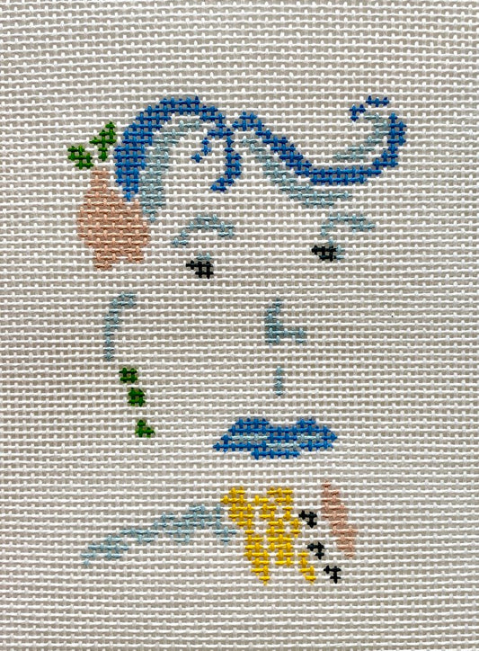 The Plum Stitchery Petite Face - Blue Hair Needlepoint Canvas