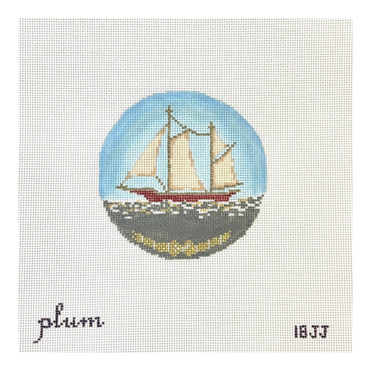 The Plum Stitchery Ship Round Needlepoint Canvas