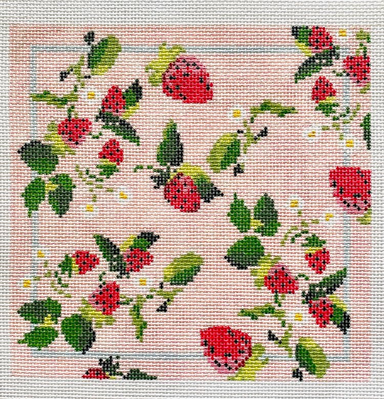 The Plum Stitchery Strawberry Series Pillow Needlepoint Canvas