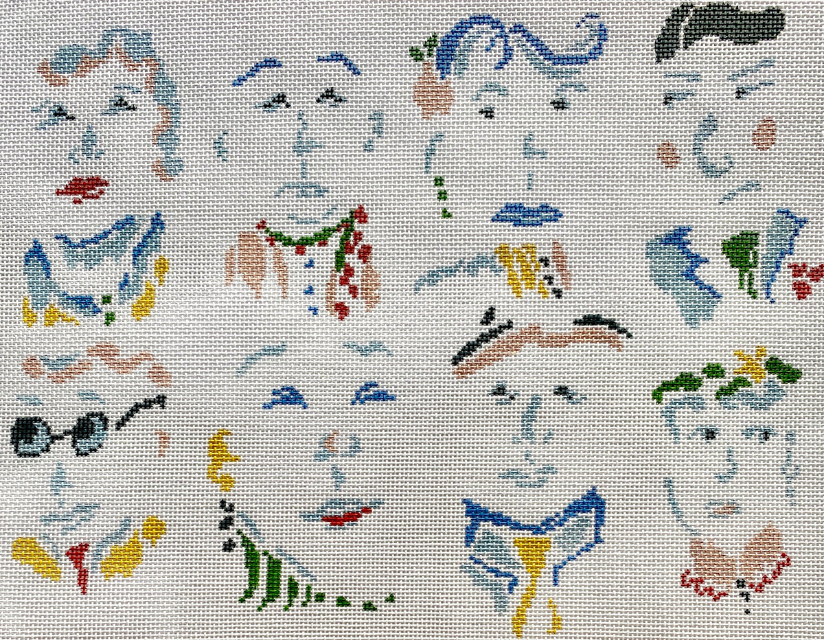 The Plum Stitchery The Faces - 13 mesh Needlepoint Canvas