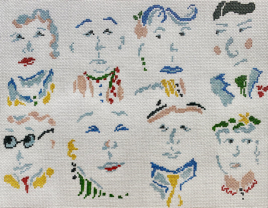 The Plum Stitchery The Faces - 13 mesh Needlepoint Canvas