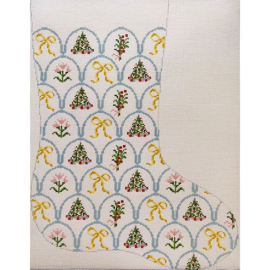 The Plum Stitchery Yellow Bows Stocking Needlepoint Canvas