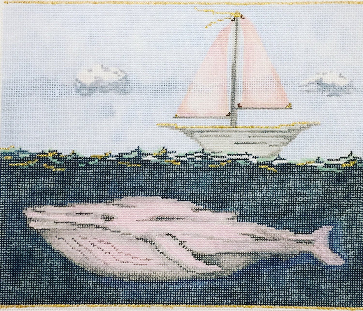 The Plum Stitchery Pink Whale & Sailboat Needlepoint Canvas