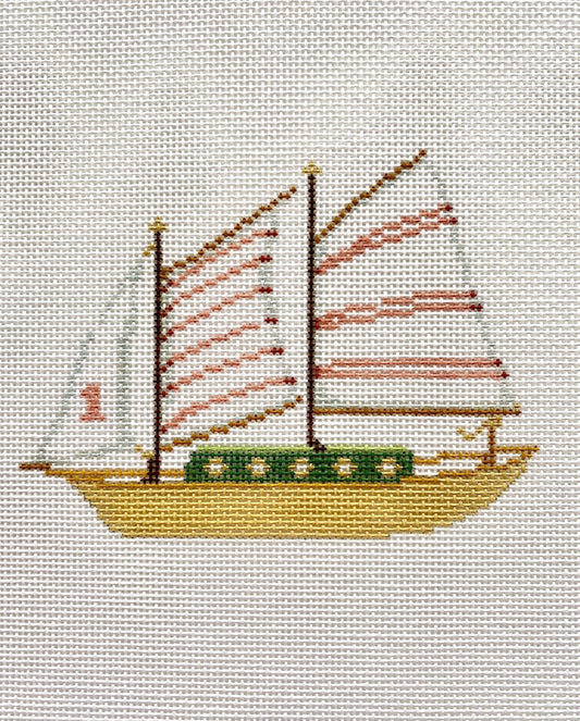 The Plum Stitchery Pink Stripe Sailboat Needlepoint Canvas