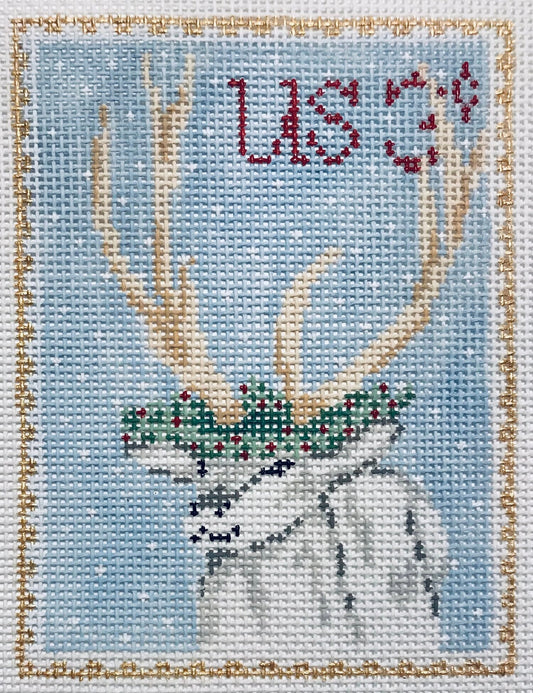 The Plum Stitchery Vintage Stamp Collection - Reindeer Needlepoint Canvas