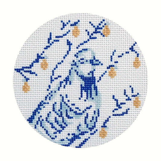 The Plum Stitchery Blue & White Partridge In A Pear Tree Needlepoint Canvas