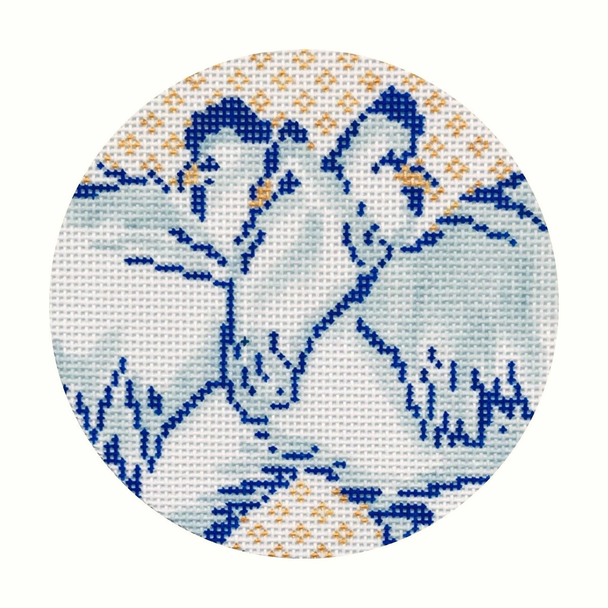 The Plum Stitchery Blue & White Three French Hens Needlepoint Canvas