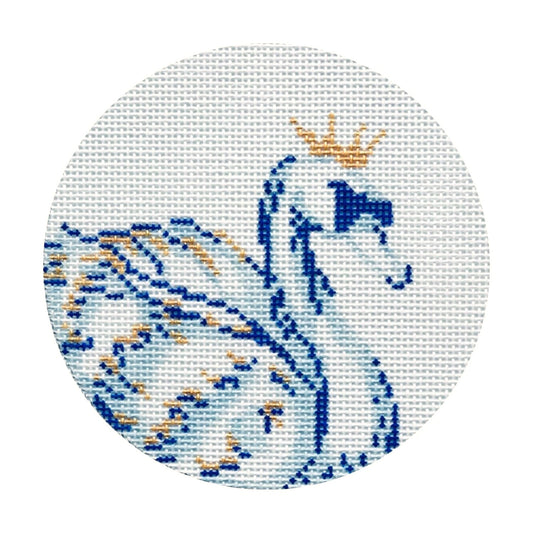The Plum Stitchery Blue & White Seven Swans A-Swimming Needlepoint Canvas