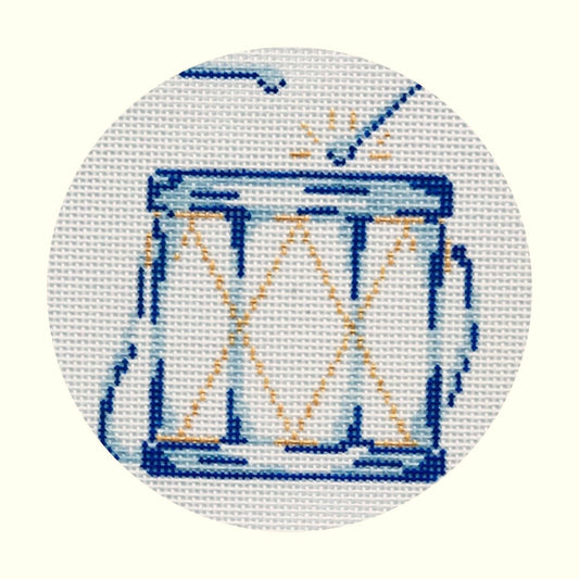 The Plum Stitchery Blue & White Twelve Drummers Drumming Needlepoint Canvas