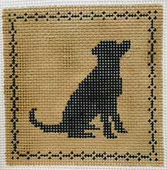 The Plum Stitchery Right Facing Sitting Lab Silhouette - Black On Tan Needlepoint Canvas